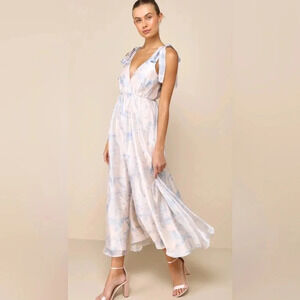 Charm Blush Blue Floral Tie Strap Maxi Dress